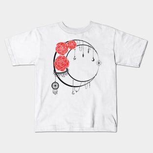 Ligh Moon with Transparent lines Red Roses Tattoo Kids T-Shirt